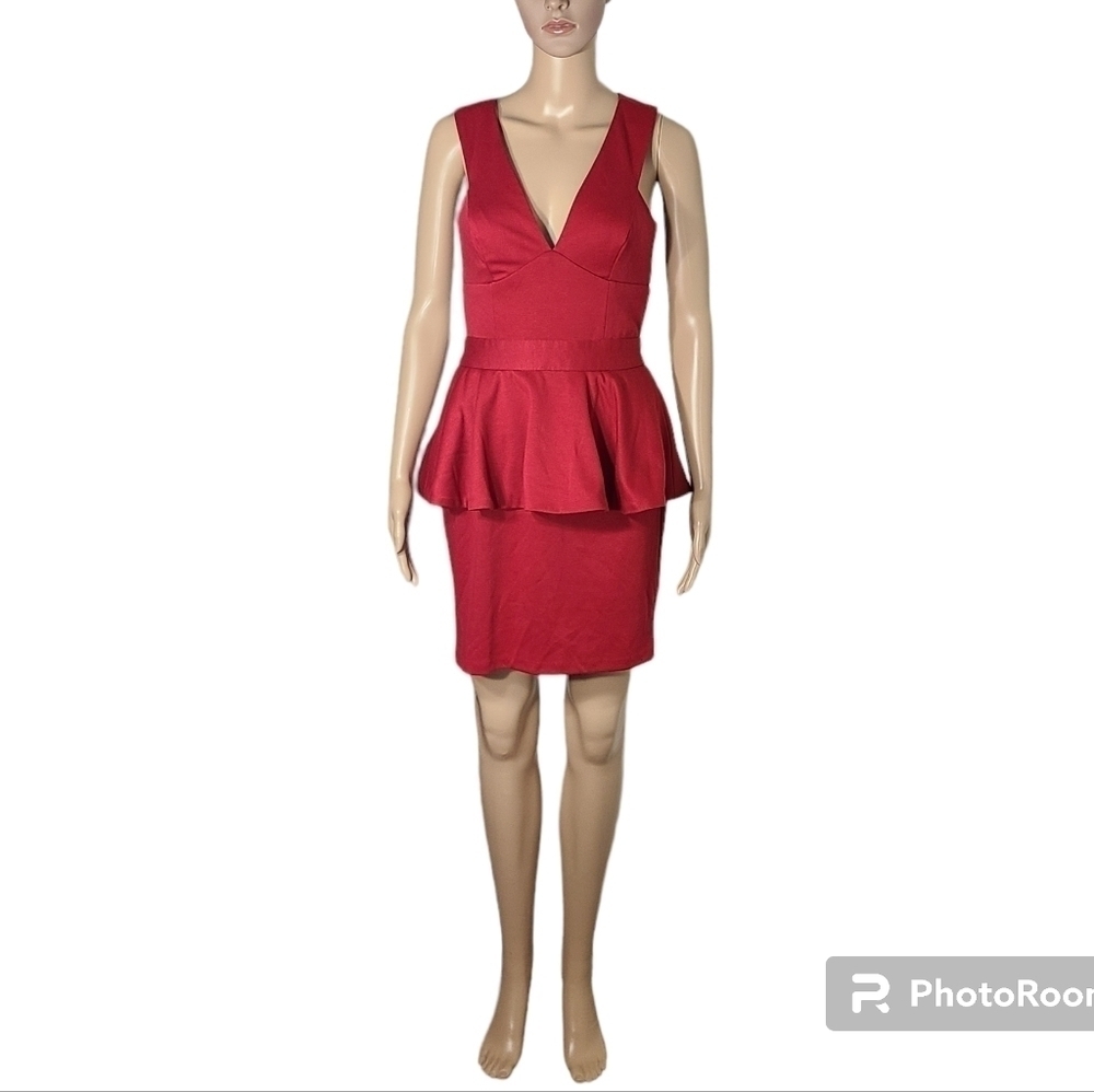 Asos Red Cross Back Cutout Peplum Mini Dress Women's Size 6